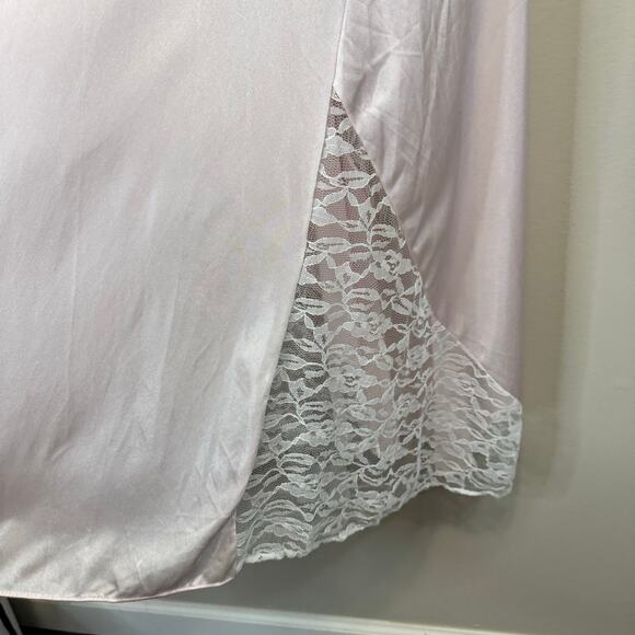 Vintage Nightgown Slip Dress M Pink Satin Lace Sheer French Romantic Fairycore - Picture 6 of 10